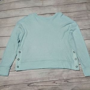 SO Waffle Knit Pullover Sweater Light Blue Buttons